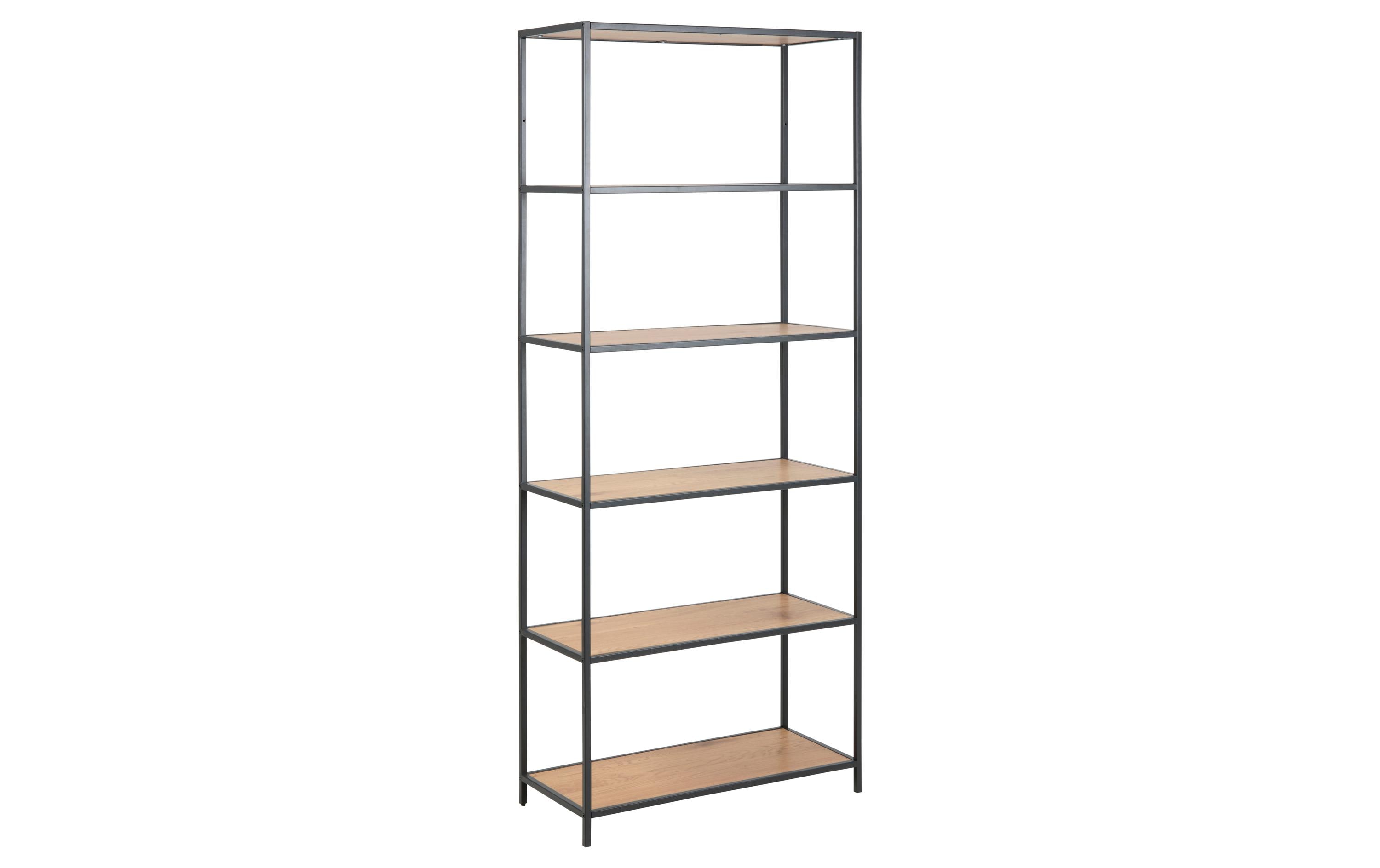Regal Seaford 77 x 35 x 185 cm, Eiche/Schwarz matt<br>Bücherregal