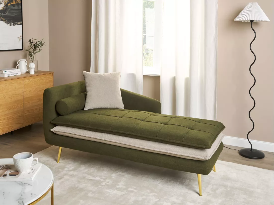 Chaise longue côté droite en tissu vert GONESSE