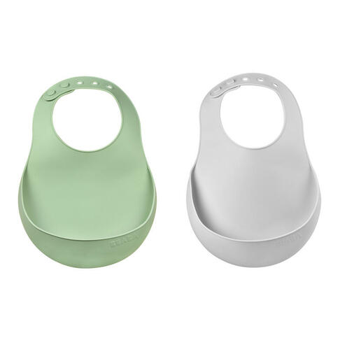 Lot de 2 Bavoirs silicone Light Mist/Sage Green - BEABA