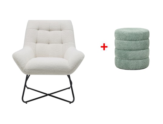 CONCEPT1 - Fauteuil Fauteuil Kami et pouf Fino vert d'eau