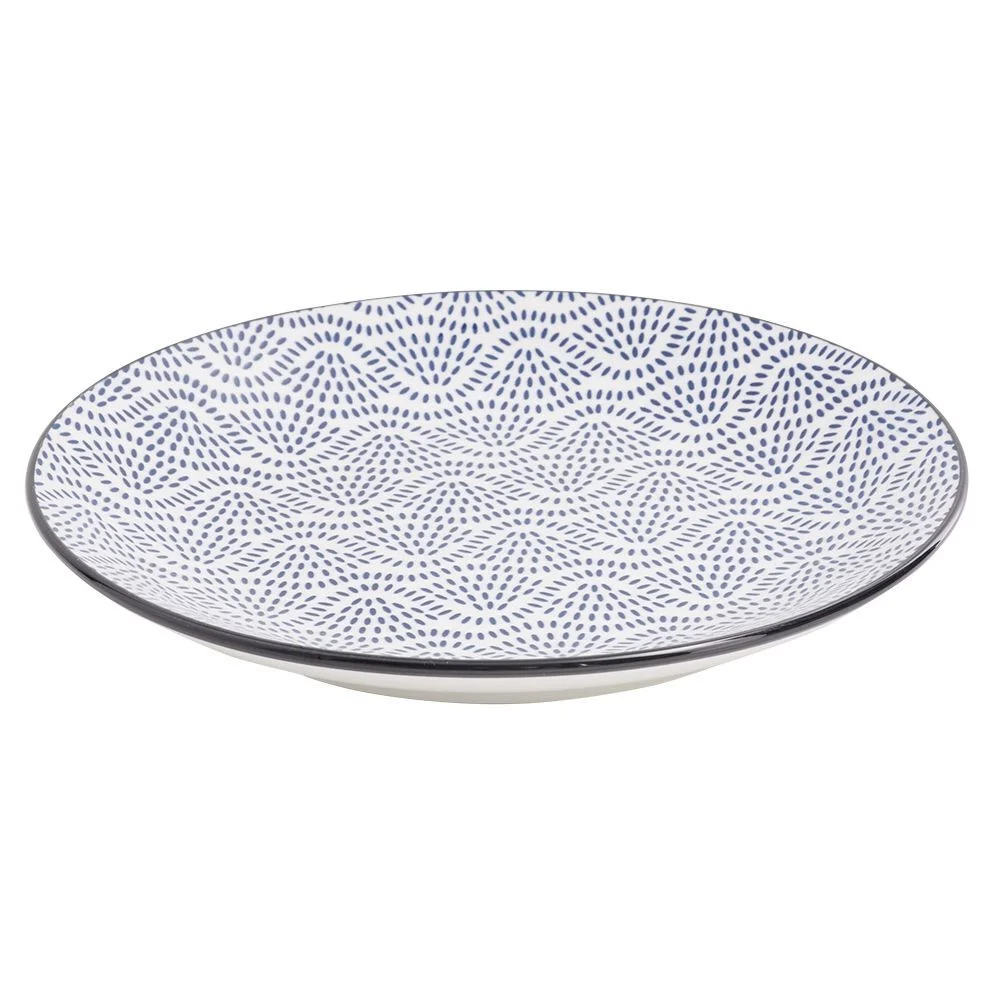 Assiette plate style japonais porcelaine bleu blanc
