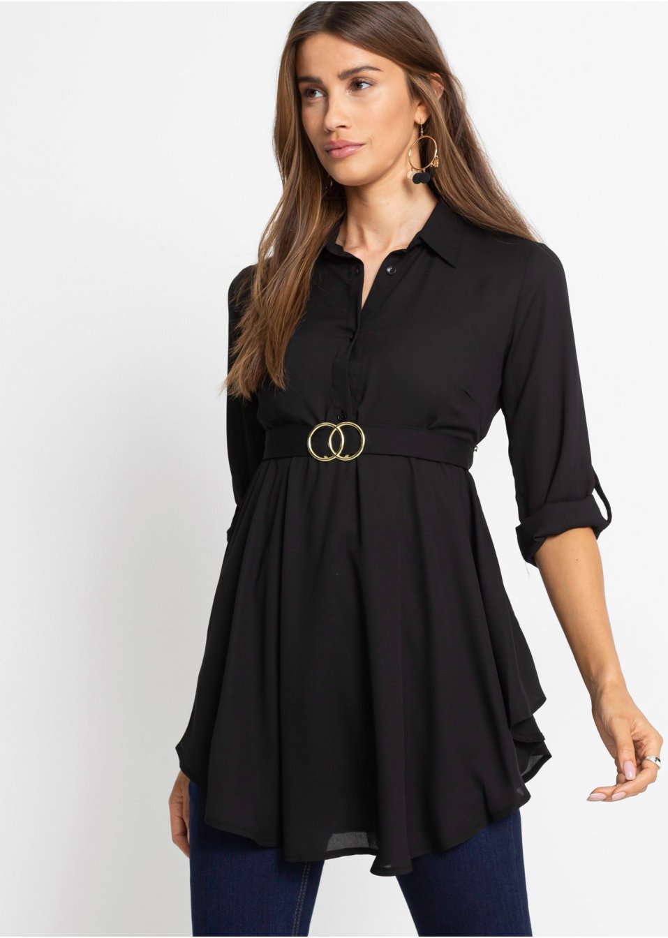 Blouse longue avec ceinture avec polyester recyclé