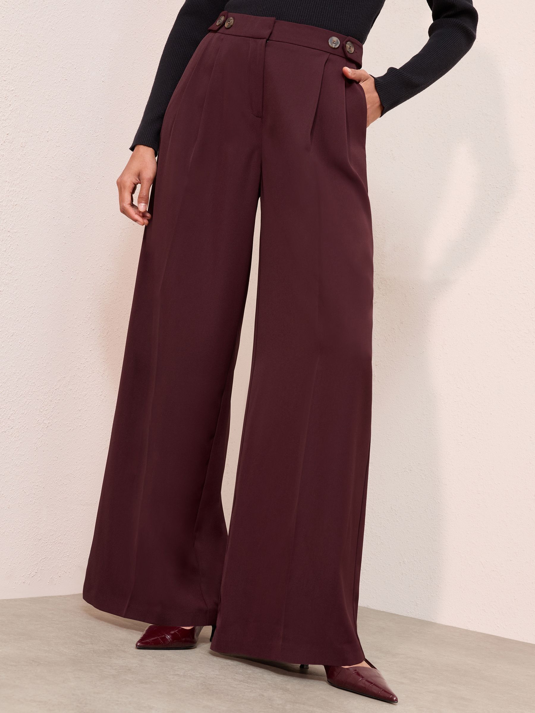 Bordeauxrood - Friends Like These Adjustable Waist Premium Wide Leg Trousers
