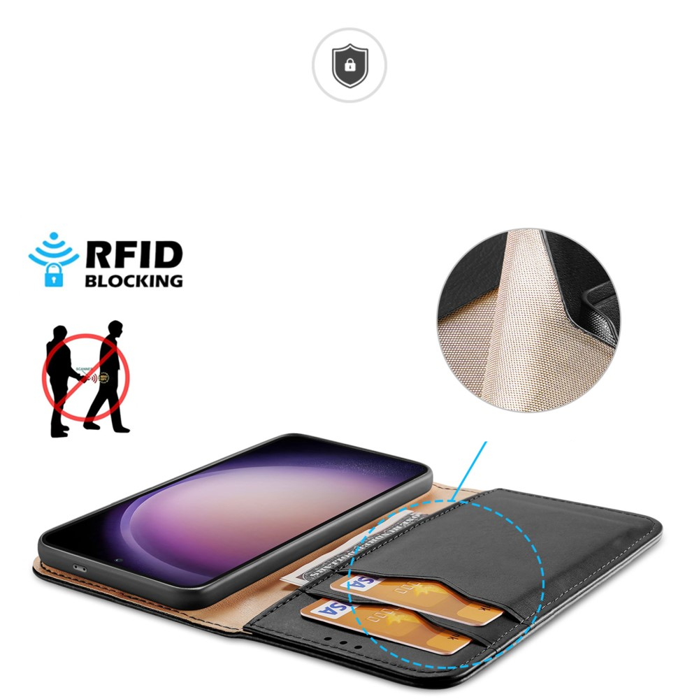 Samsung Galaxy S24 Flip Wallet Cover Echtleder Tasche (RFID Schutz) - Schwarz