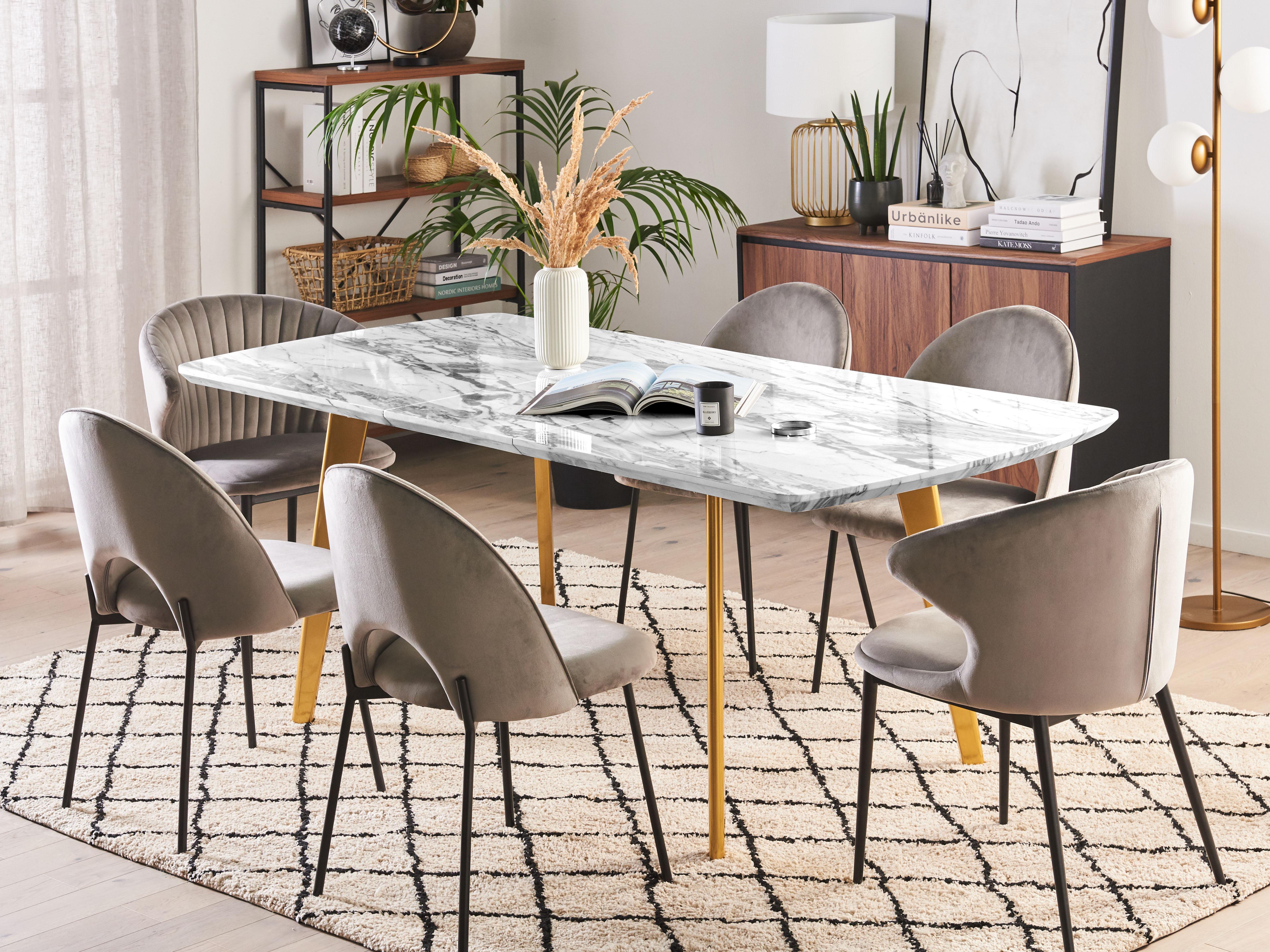Eettafel uitschuifbaar MOSBY Marmer/goud 90 cm 160/200 cm