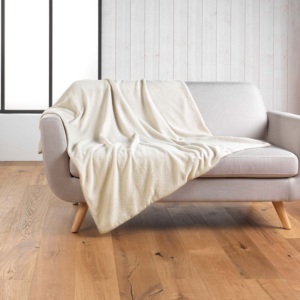 Plaid bouclette polyester naturel 125x150cm