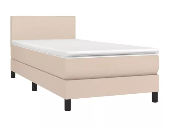 Sommier tapissier matelas et LED Cappuccino 90x190cm Similicuir
