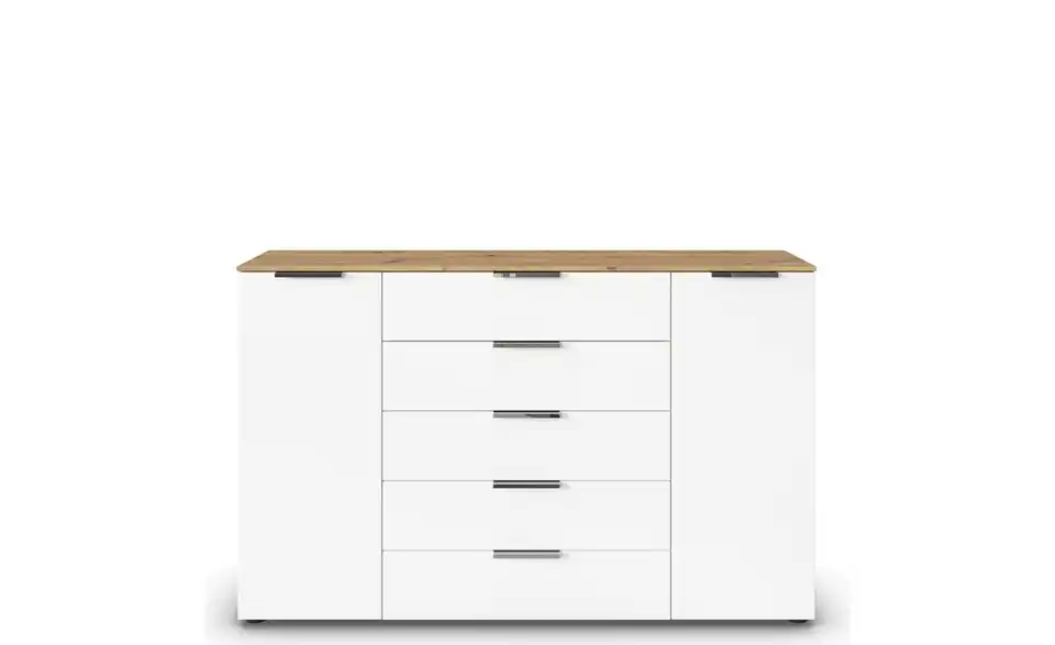 Sideboard Weiß, Eiche Artisan (Nachbildung) Front: Dekor, Oberboden: Dekor 160 cm verchromt