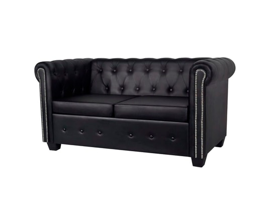 VIDAXL - Canapé chesterfield à 2 places cuir synthétique noir