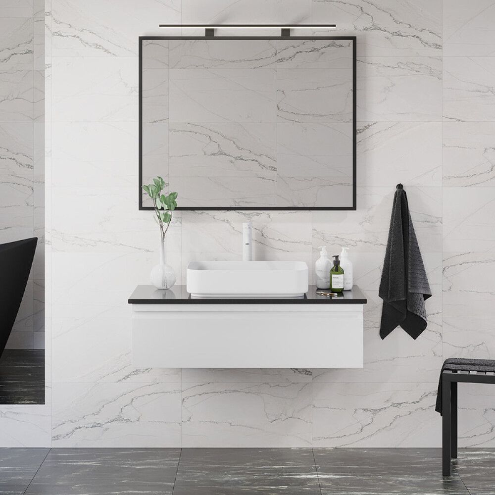 BADEROMSMØBEL CAMARGUE IQ+ HVIT MATT BENKEPLATE SVART 100CM