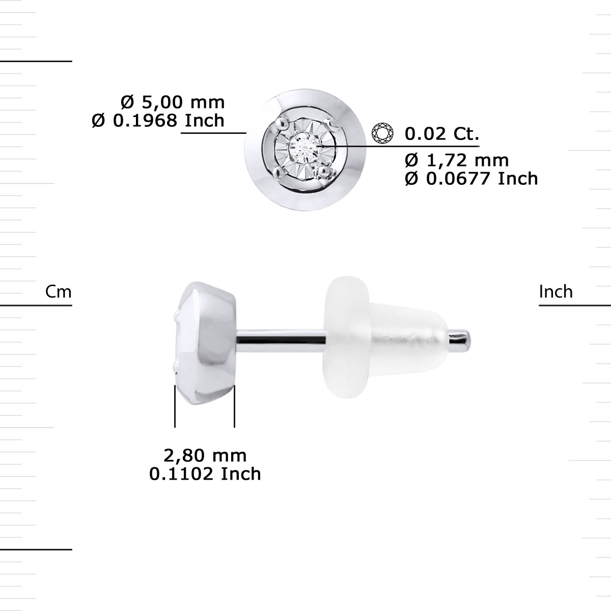 Clous d'Oreilles Diamant 0,020 Cts Illusion 0,50 Cts Or Blanc