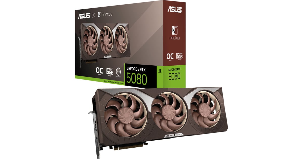 ASUSGeForce RTX 5080 16GB GDDR7 Noctua OC Edition grafische kaart  (DLSS 4, 3x DisplayPort, 2x HDMI 2.1)