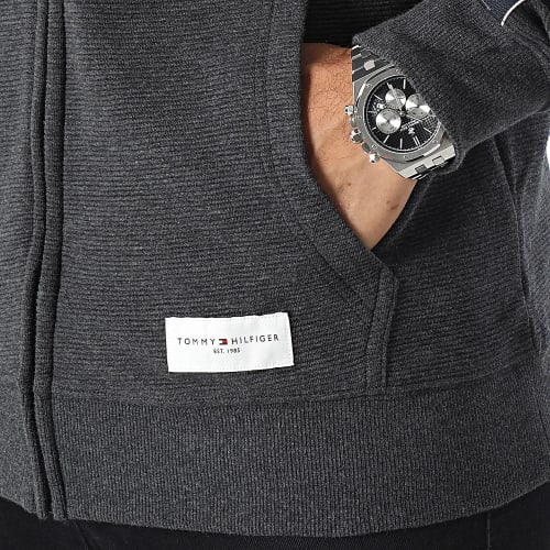 Sweat Zippé Capuche A Bandes 3011 Gris Anthracite Chiné