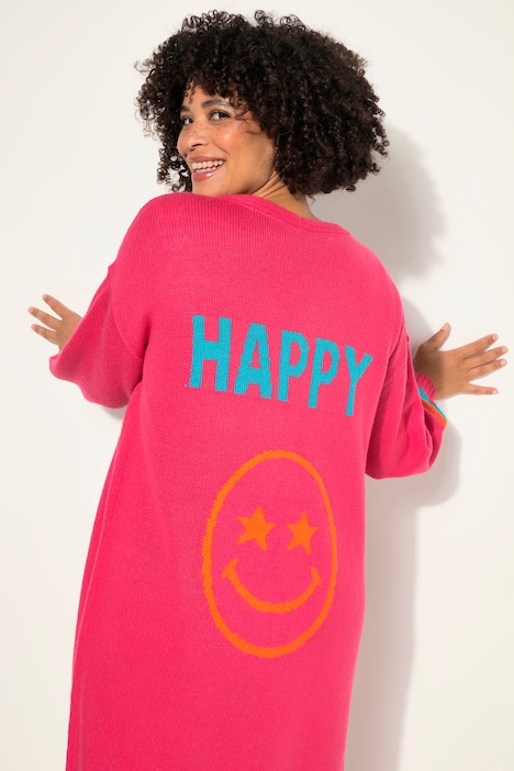 Long-Strickjacke, offene Form, Rücken-Smiley