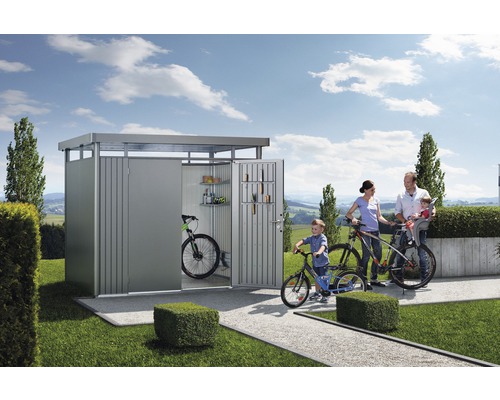 Biohort HighLine H2 tuinhuis met dubbele deuren, 275 x 195 cm, kwartsgrijs metallic