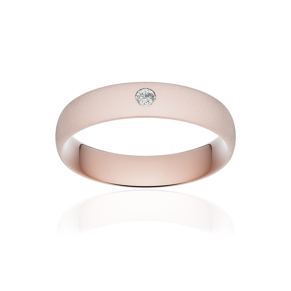 Alliance or 750 rose sablé demi-jonc confort 5mm diamant brillant