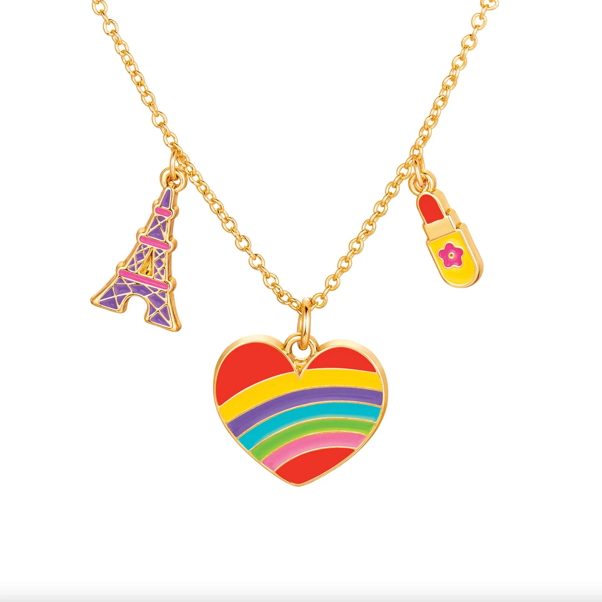 Girl Nation Coffret Cadeau Collier et Boucles d'oreilles de fantaisie - Coeur arc-en-ciel
