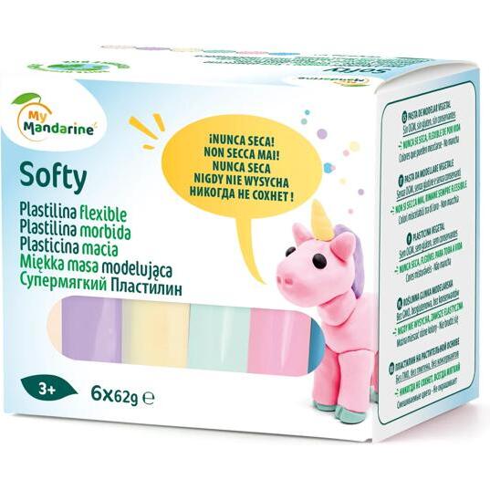 Softy - Assortiment 6 x 62g pâte à modeler enfant souple, pastel - Multicolore