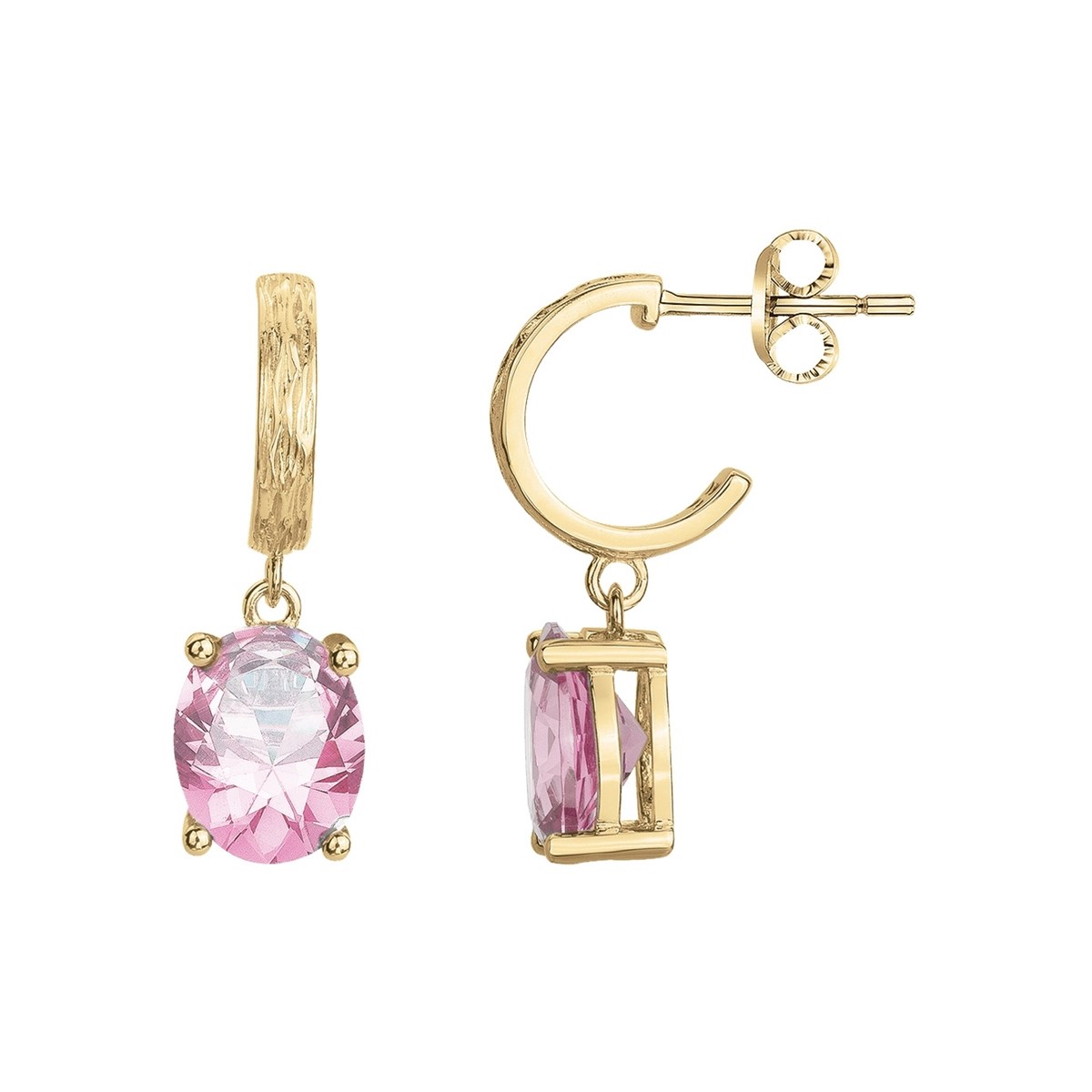 Boucles d'oreilles pendantes ELISABETH en Plaqué Or avec pierre synthétique rose