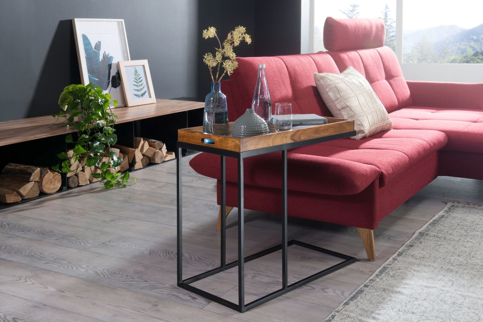 Beistelltisch - schwarz-Sheesham - massiv - 70 cm