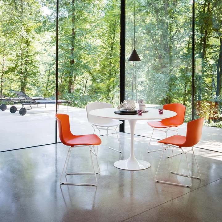 Knoll - Bertoia Kunststoff-Stuhl, Chrom / weiss