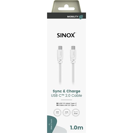 Sinox kabel 1 meter - hvid