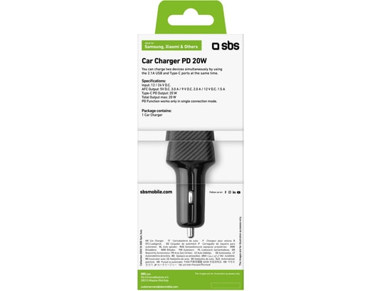SBS - Chargeur allume cigare Ultra-Rapide Usb-C 20W Usb 18W