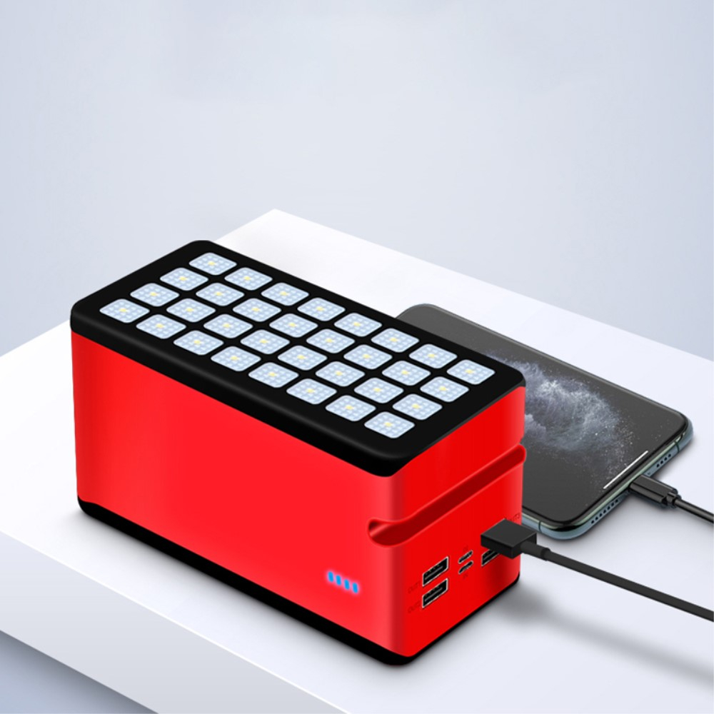 100000mAh 4x USB A Powerbank Outdoor Solar Taschen Lampe mit 32 LED's - Rot / Schwarz
