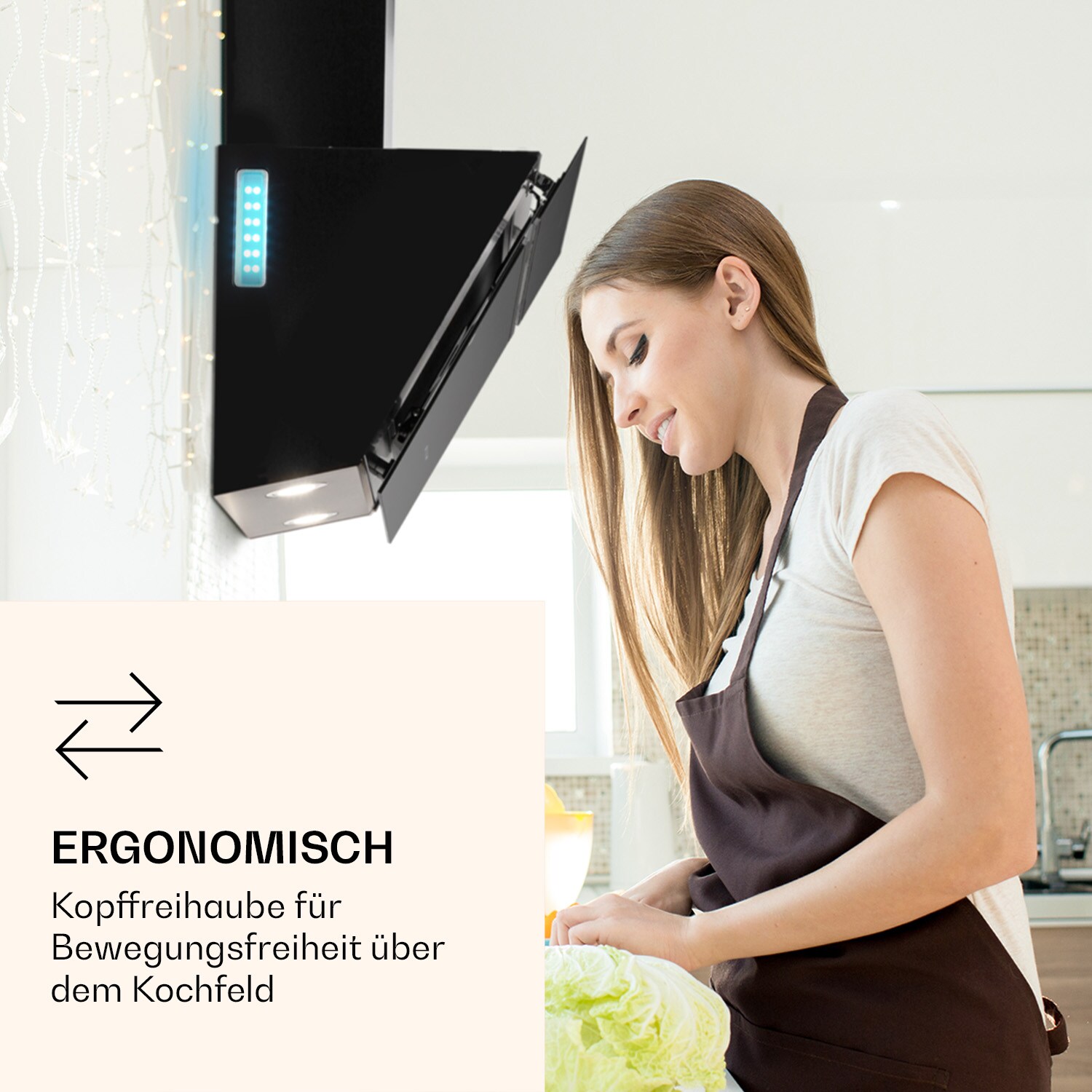 Alina 60 Smart Dunstabzugshaube 60 cm 600 m³/h LED Ambiente-Licht Glasfront Schwarz