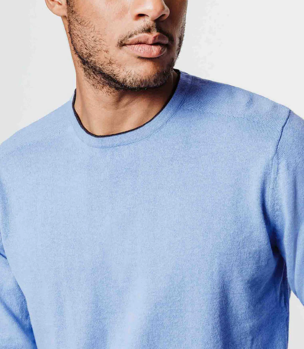 Pull col rond bleu ciel chiné