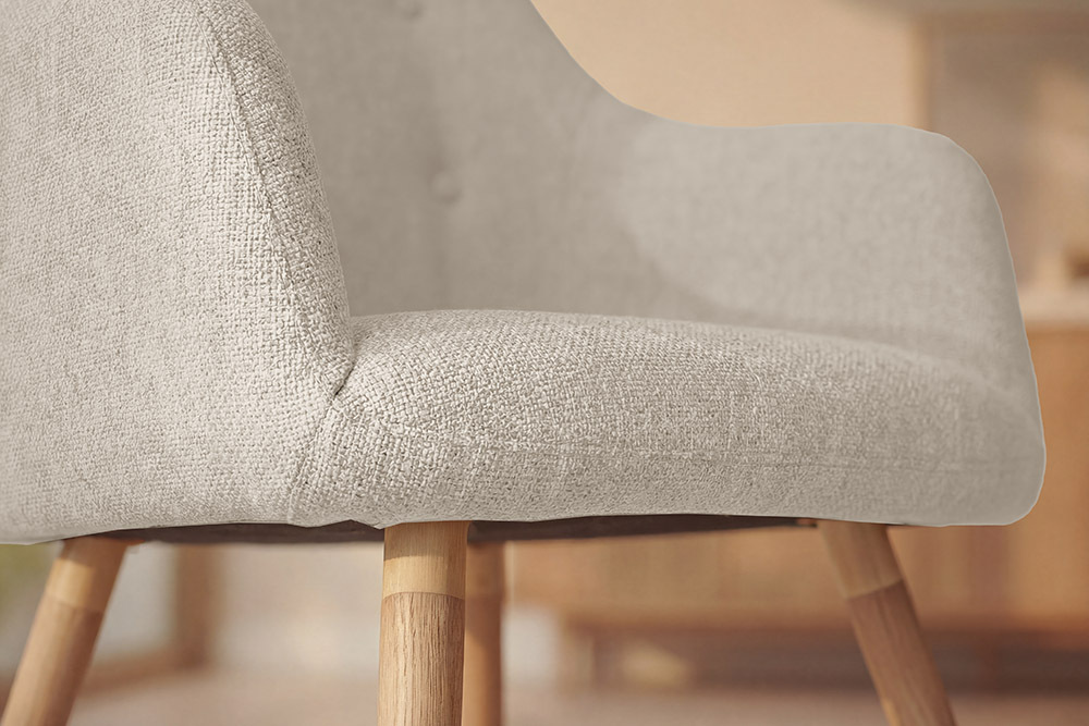 Nordischer Stuhl SCANDINAVIA MEISTERSTÜCK beige natur Strukturstoff Massivholzbeine