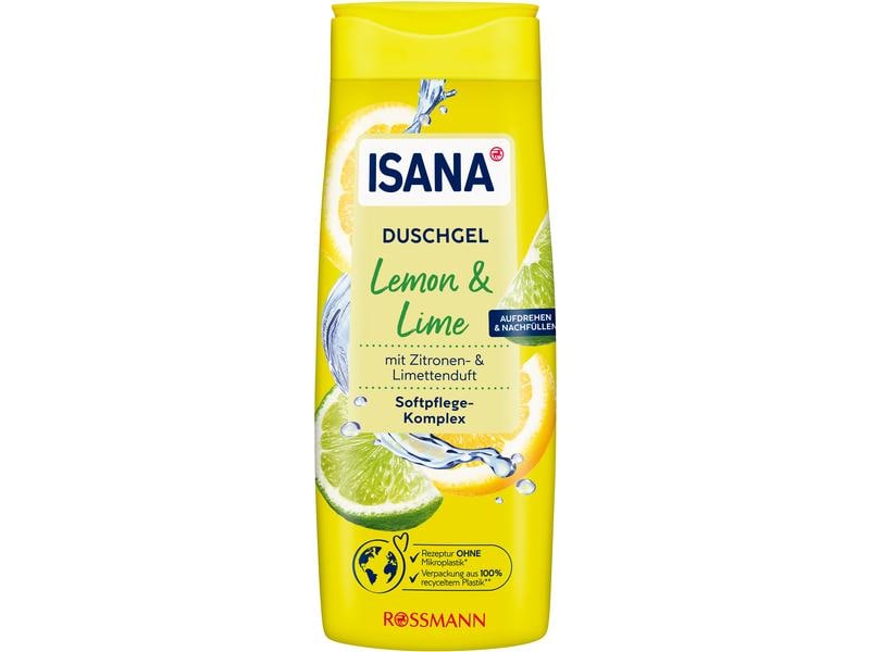 Isana Duschgel Limette und Zitrone 3 x 300 ml Pflegendes Duschmittel mit erfrischendem Zitronenduft