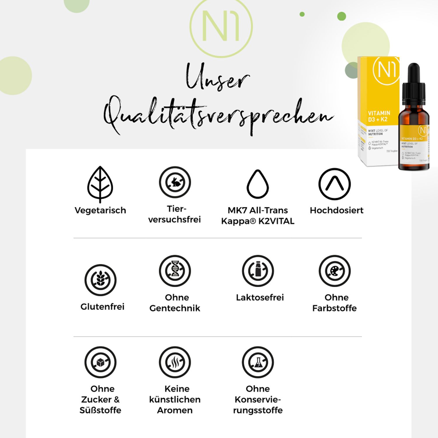 N1 Vitamin D3 K2 Öl – 1.000 I.E pro Tropfen - das Sonnenvitamin für deinen Alltag