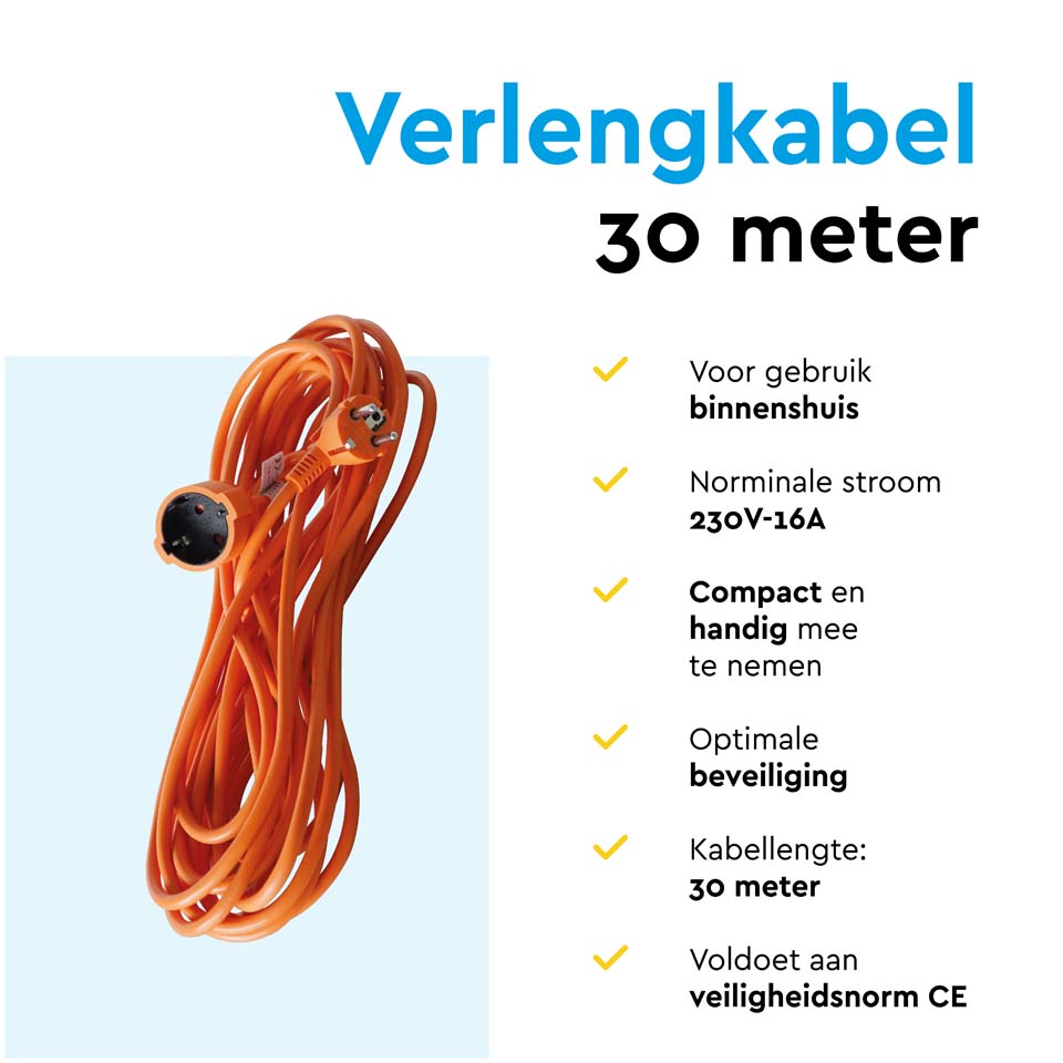 BRASQ 30 meter verlengsnoer met randaarde - Orange