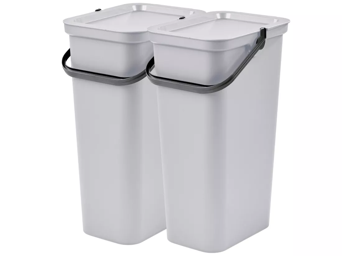 Set de 2 poubelles 40L blanc avec poignée