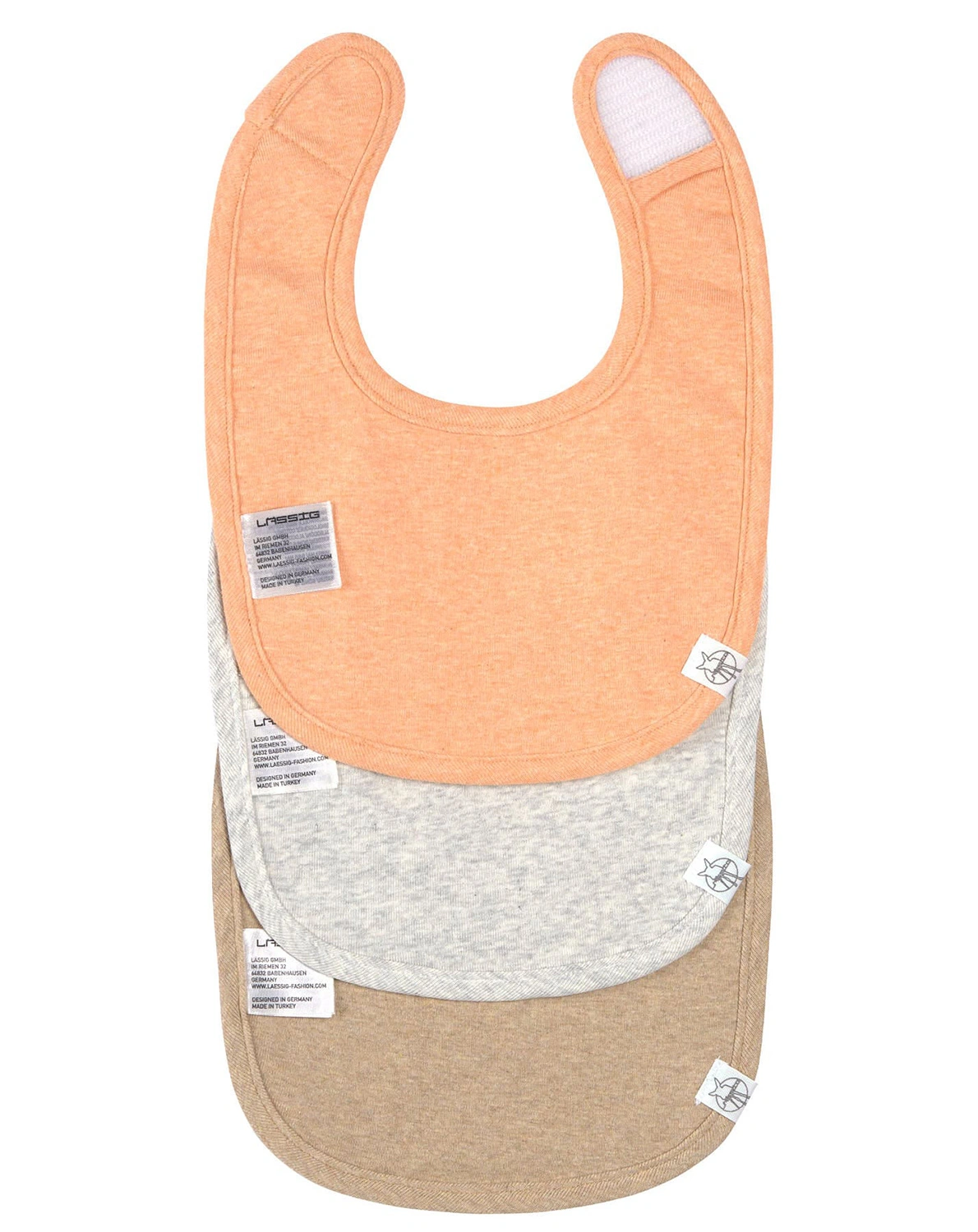 klett-Lätzchen COTTON UNI 3er Set in apricot/grau/beige