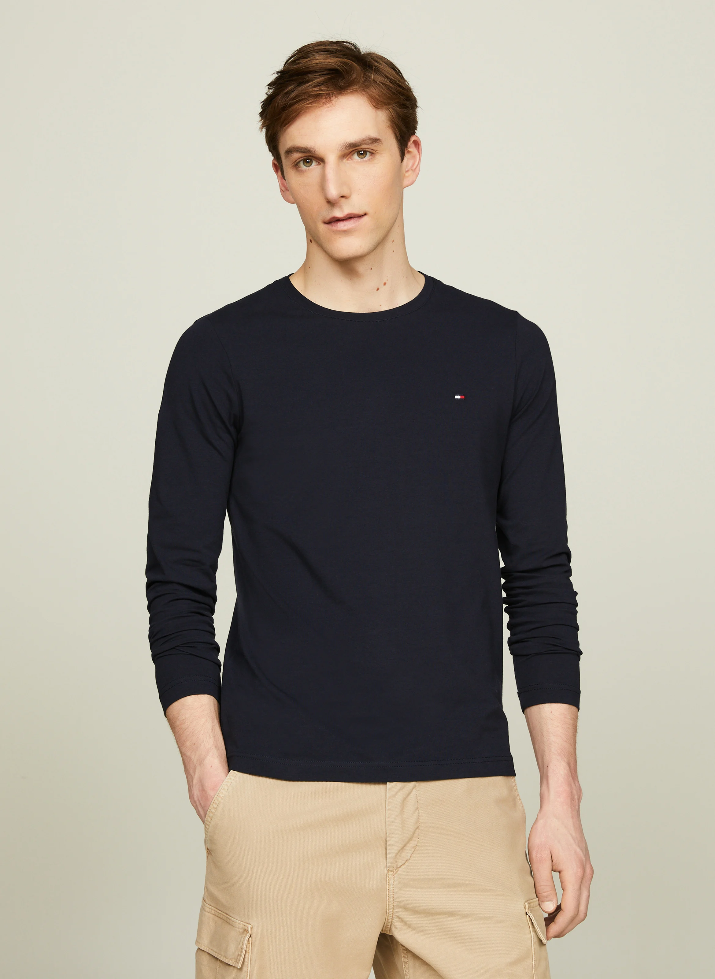Tee-shirt col rond regular-fit brodé en coton bio | Bleu