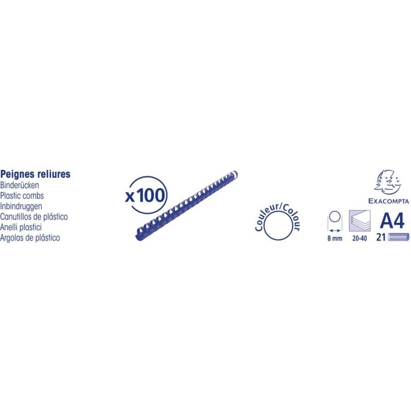 Boite 100 reliures spirales plastique 8mm - Noir