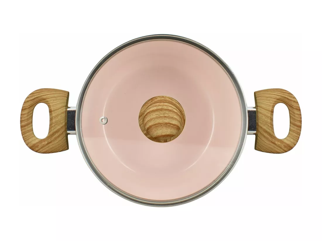 Menastyl - Faitout Rose 20cm Aluminium Recycle Avec Couvercle En Verre