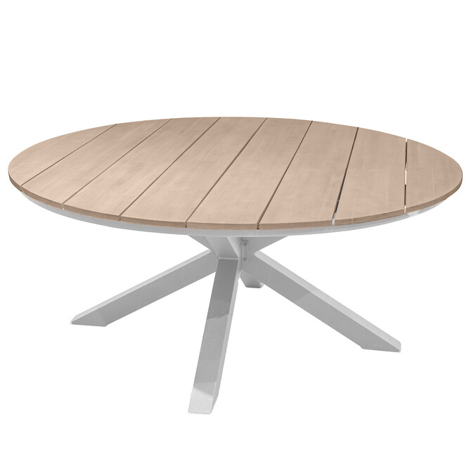 Ensemble table de jardin ronde + 8 fauteuils ORIENGO Acacia & Blanc