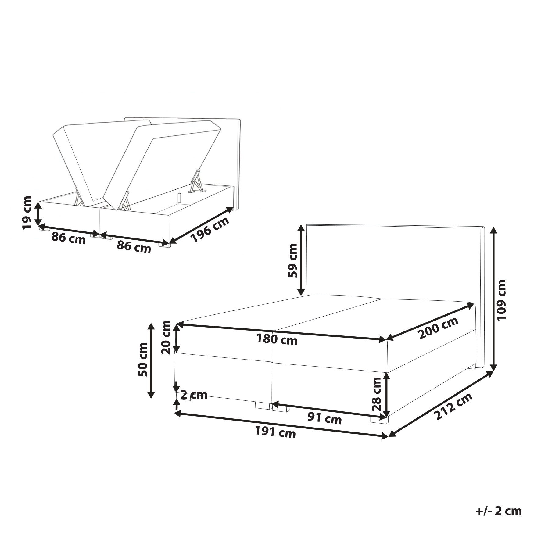 Beliani - MAJOR - Boxspring - Lichtbeige - 180 x 200 cm - Stof