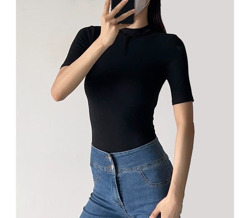 Hollahop - Bodytop met korte mouwen en mockneck, effen