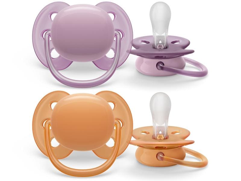 PHILIPS AVENT Nuggi ultra soft 6-18 Mt. Flieder/Apricot Sauger aus 100% lebensmitteltauglichem Silikon