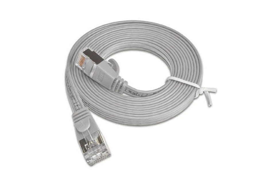 Slimpatchkabel RJ-45 - RJ-45, Cat 6, STP, 10 m, GrauGeschirmtes Twisted-Pair-Kabel (STP) mit Klinkenschutz