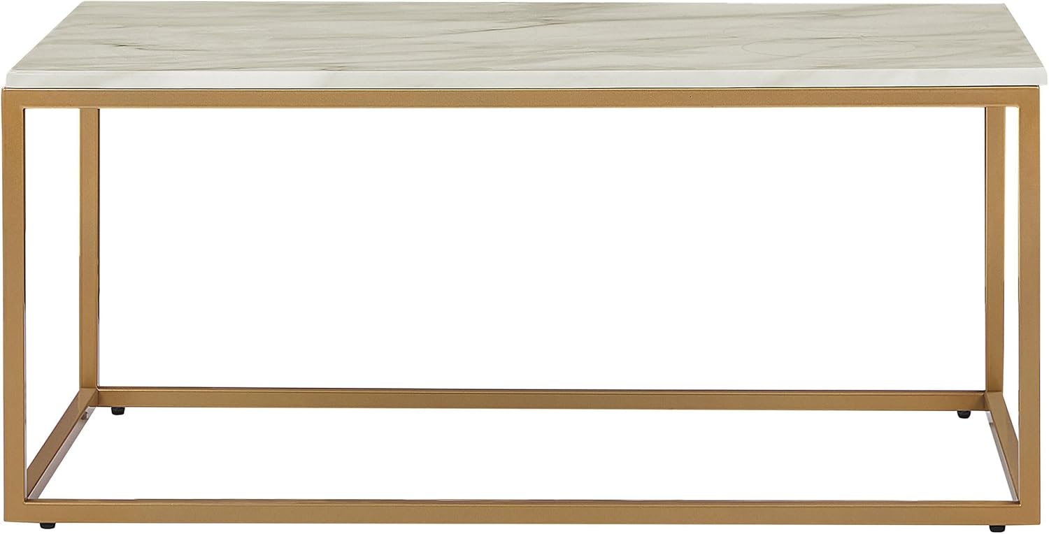 Beliani Trendy Couchtisch beige Marmor-Optik goldene Beine Delano