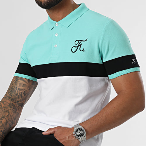 Polo Tricolore Avec Broderie 952 Blanc Noir Bleu Pastel