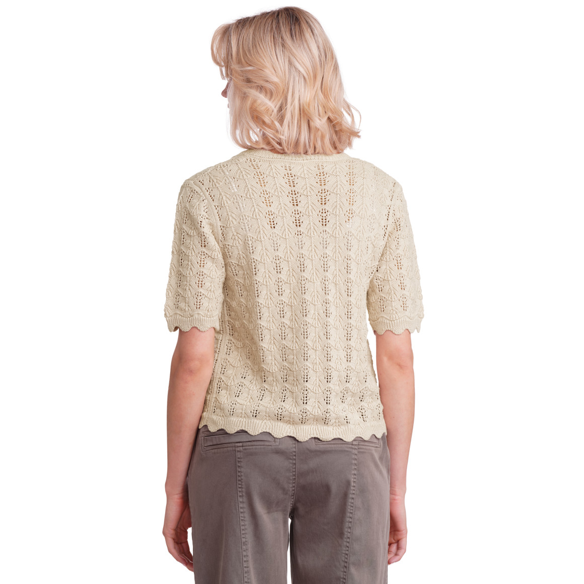 Gina Collection Damen Strickjacke mit Ajourmuster beige