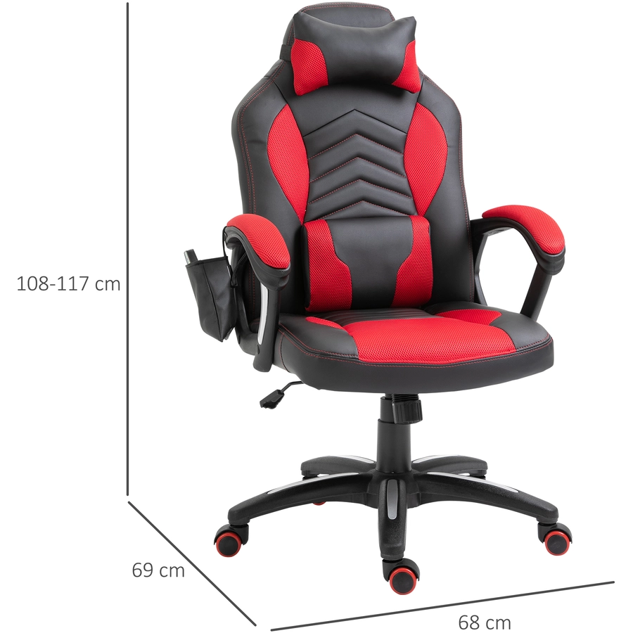 HOMCOM Sportlicher Chefsessel mit Massage- und Wärmefunktion schwarz, rot