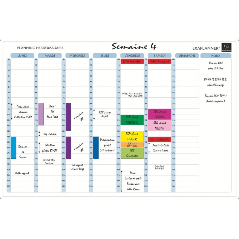 Planning magnétique hebdomadaire 8 colonnes Exacompta