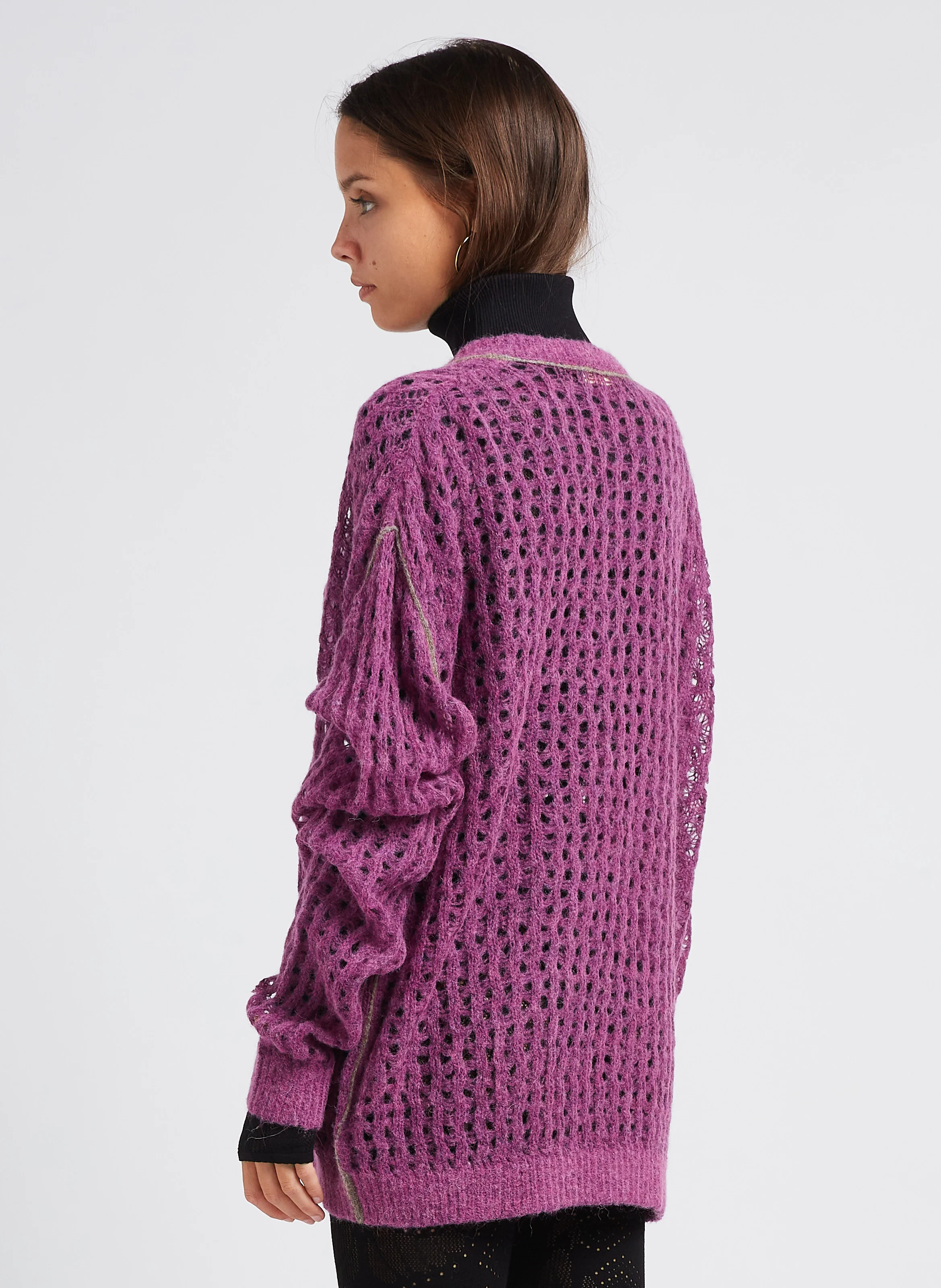 TAKEKO - Pull col V en maille filet | Rose